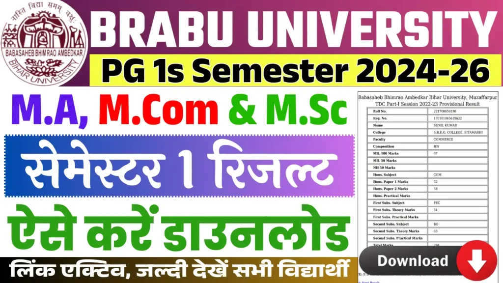BRABU PG 1st Semester Result 2024-26