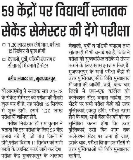 BRABU UG 2nd Semester Center List 2024-28